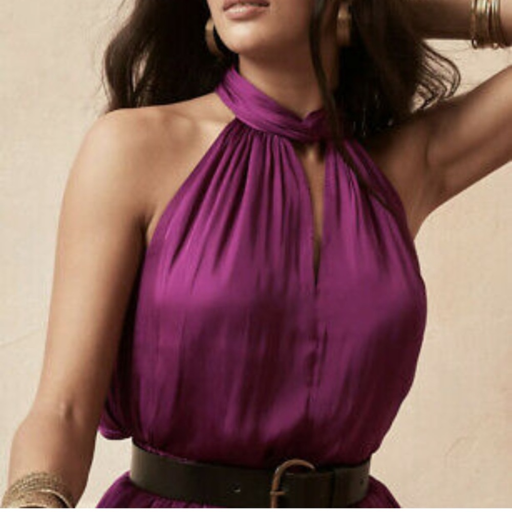 NWT BANANA REPUBLIC DARK RASPBERRY SATIN TWIST NECK BLOUSE Size M